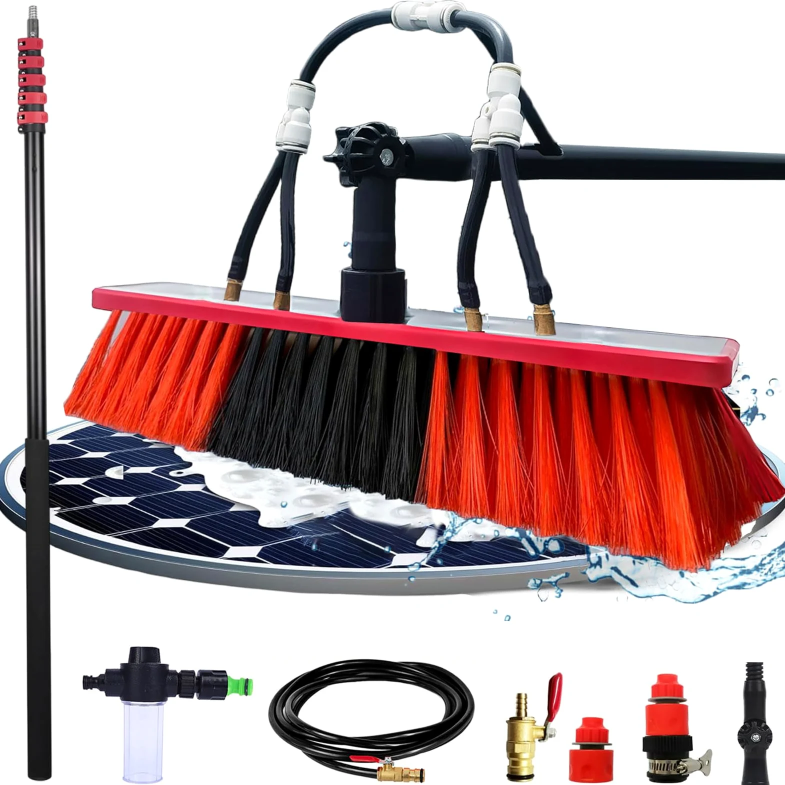 Cepillo de Limpieza telescóo de 3,6 m a 12 m Hydro Cleaner con dispensador de jabón Ideal para Paneles solares, Ventanas, techos, Cames y automóviles - Cepillo de 55 cm Accio