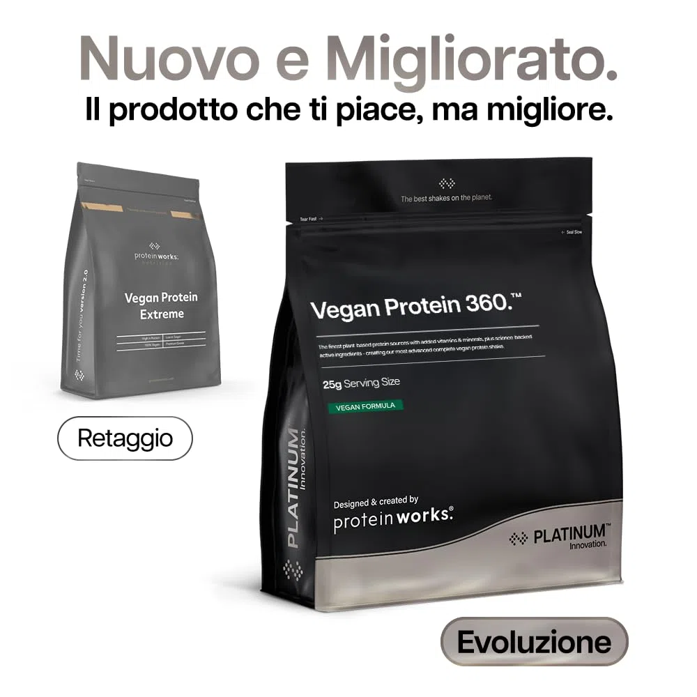 Protein Works | Vegan Protein 360 – PLATINUM Innovation, Polvere Proteica Vegan Premium, Shake Proteico Vegetale, Vitamine & Minerali Essenziali, Basso Zucchero, Caramello Salato, 28 Porzioni, 1kg