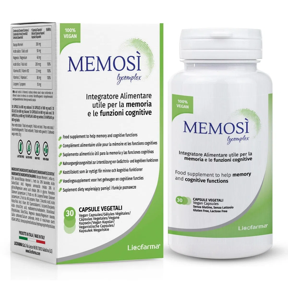 Memosì Lycomplex | Integratore per Sostenere la Memoria e la Funzione Cognitiva | Migliora la Concentrazione | 30 Capsule Vegetali