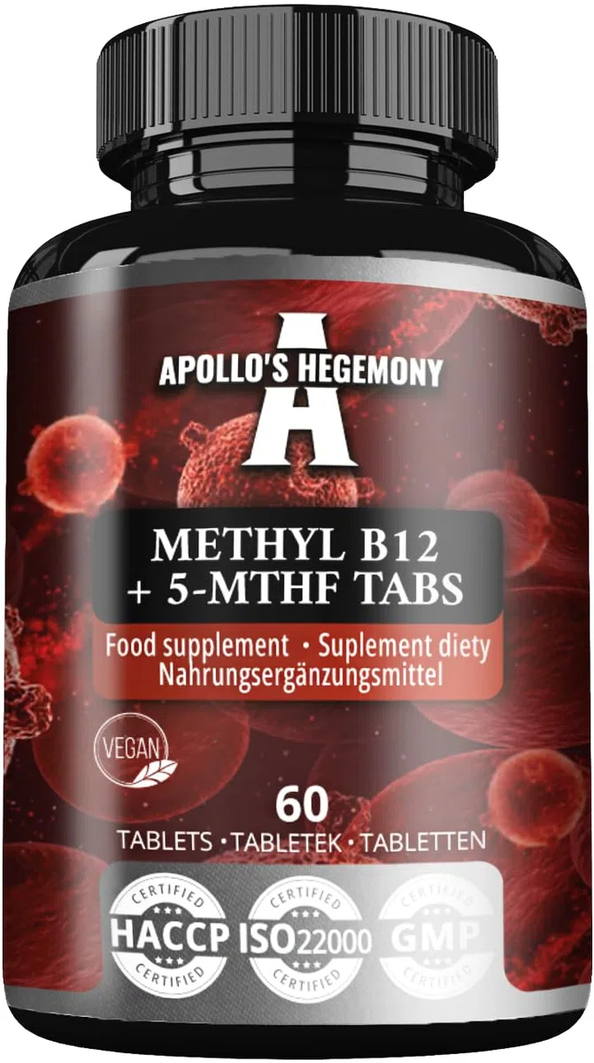 Metil B12 + 5-MTHF 300 mcg - Vitamina B12 e acido folico - 60 compresse vegane - 8 mesi di fornitura - Supporto per l'energia e il benessere - Integratore alimentare - da Apollo's Hegemony
