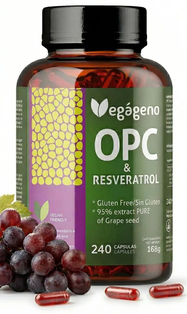 OPC Estratto di Semi d'Uva e RESVERATROLO 1000 mg - 240 Capsule, 95% OPC Senza Magnesio Stereato/Diossido, Non OGM, Vegan