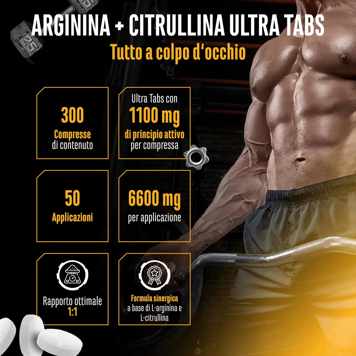 L-Arginina + L-Citrullina Ultra Compresse - 300 compresse da 1100 mg - Combinazione ad alto dosaggio di L-arginina base e L-citrullina malato 2:1 - Vegano