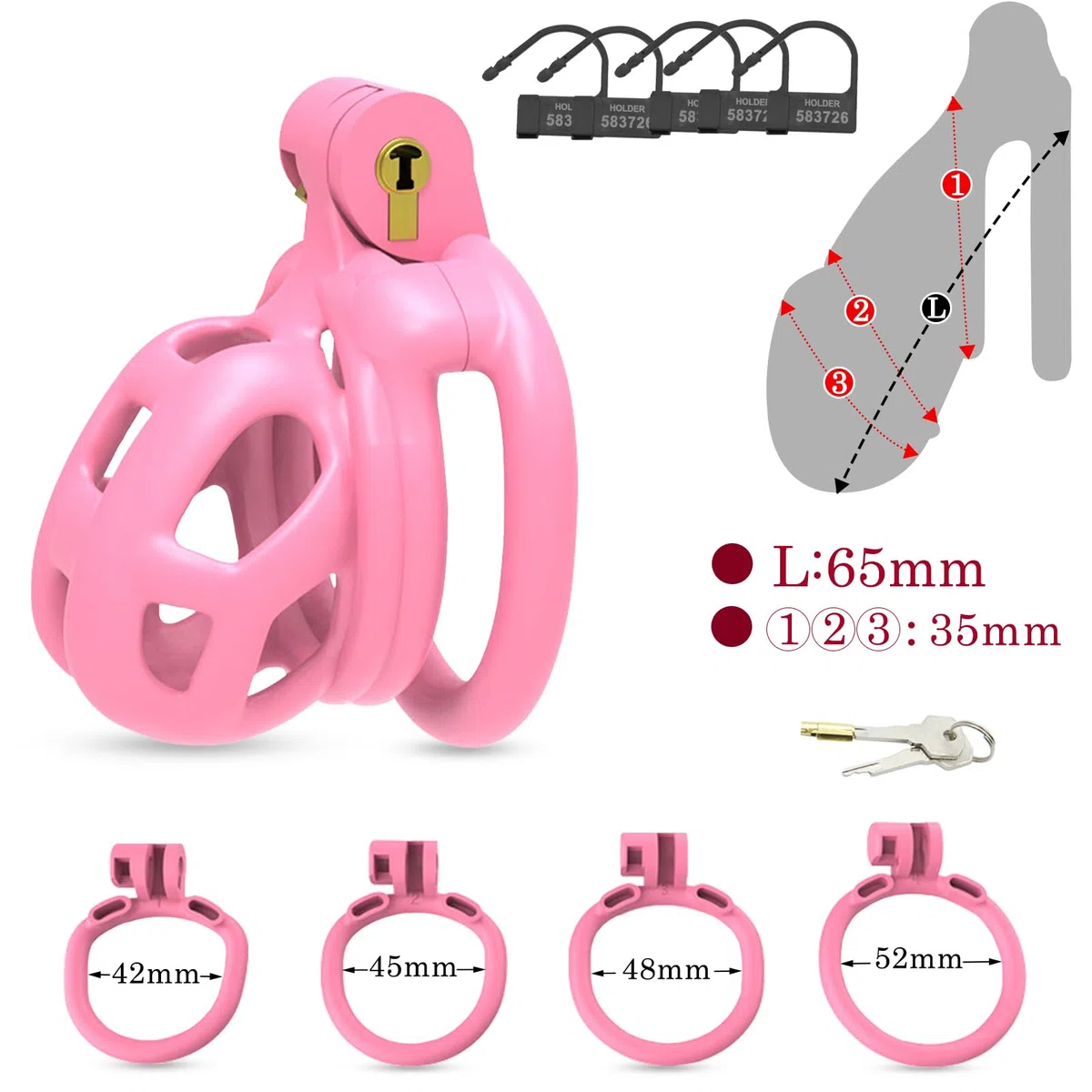 BDSMYOU Gabbia di Castità Rosa,Include 4 Anelli per Testicoli di Diverse Dimensioni,Chastity Cage Maschile in Resina 3D,BDSM Bondage Sex Toys,Toys Sessuali per Uomini (S)