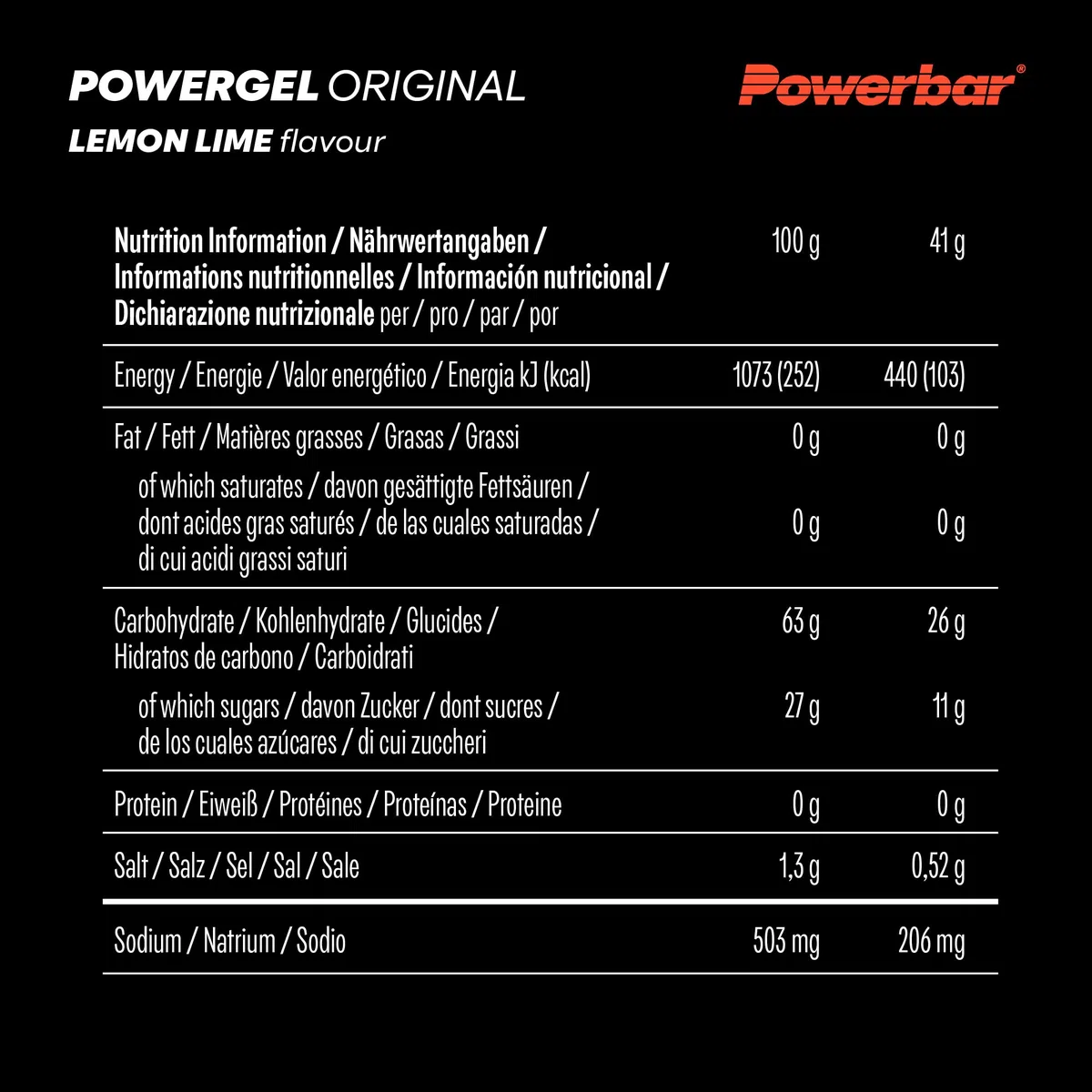 Powerbar - PowerGel Original - Lemon Lime - 12x41g - Gel energetico ad alto contenuto di carboidrati - Sodio - Senza caffeina