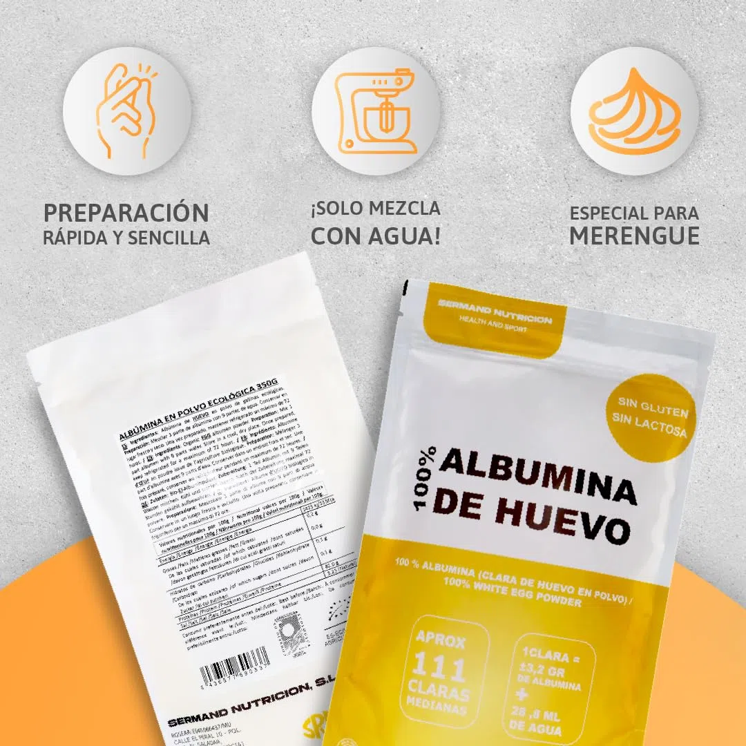 Albume d'uovo ecologico in polvere (350g) | Bianco d'uovo ecologico in polvere | Albumina d'uovo | Senza additivi | Prodotti senza lattosio | Presentazione in sacchetto Zip