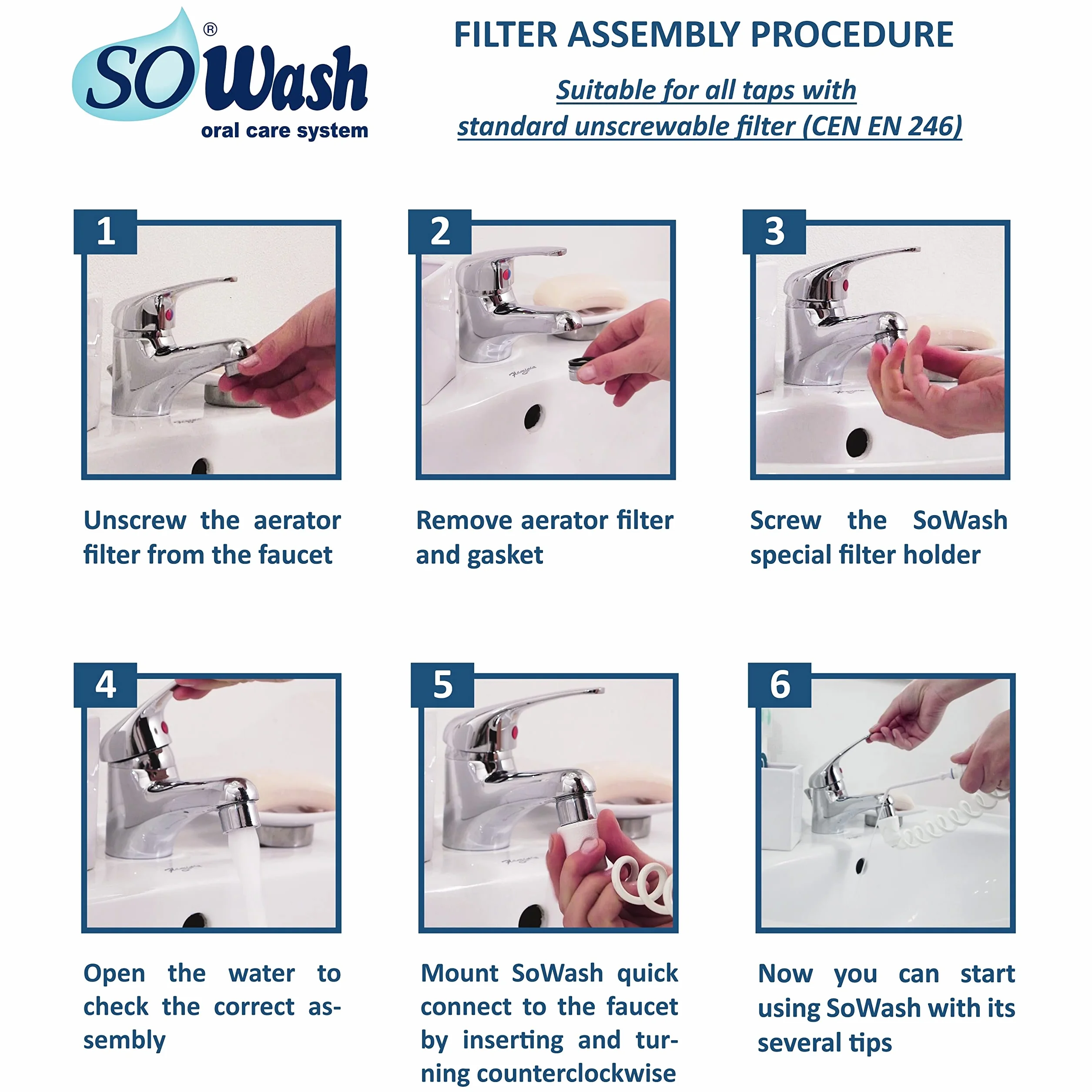 Idropulsore Dentale SoWash | Deluxe | Si Collega al Rubinetto | Irrigatore Orale Senza Batterie e Elettricità | Include 7 Testine tra cui 3 test.Vortice + Adattat.da Viaggio Addy | Prodotto Italiano