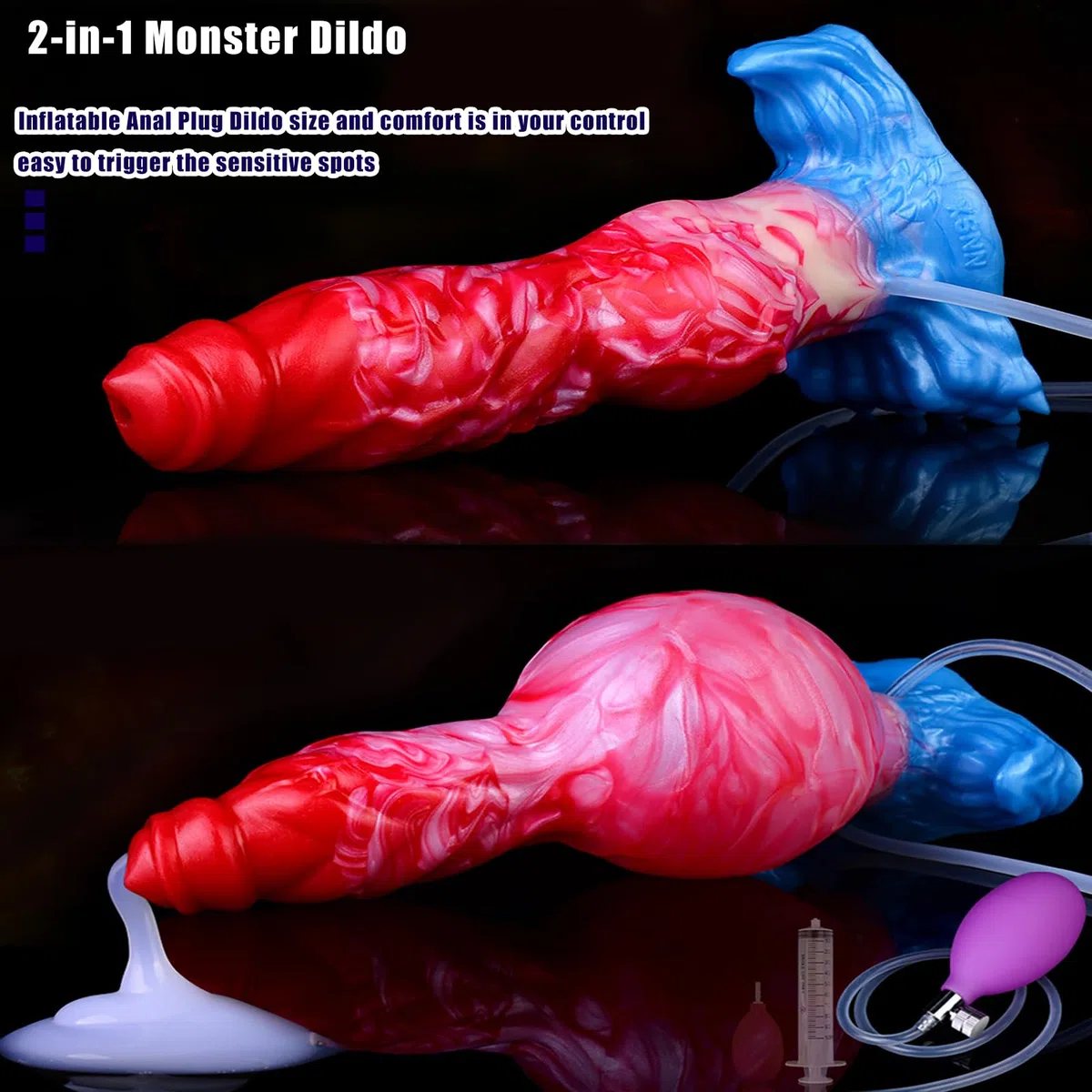 Plug Anale Gonfiabile - Dildo XXL spesso con funzione di spruzzo d'acqua anale ventosa Giocattolo sessuale per il pene per la stimolazione BDSM del clistere o del punto G (C)