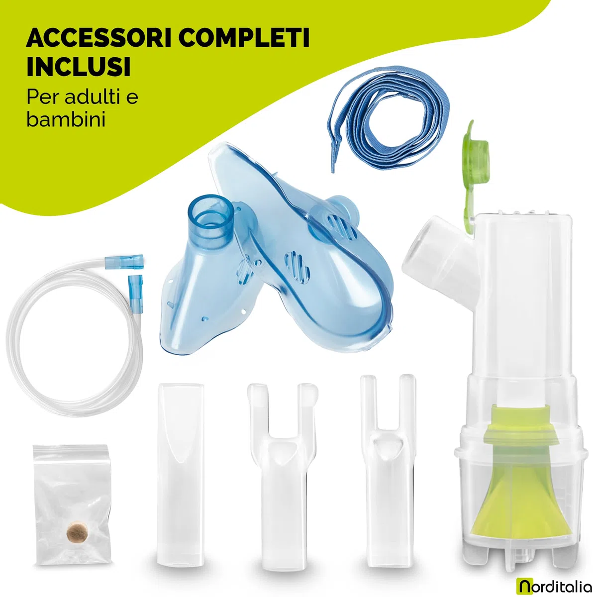 NORDITALIA Drop - Aerosol Portatile Compatto con Accessori Completi - Inalatore Nebulizzatore Silenzioso per Adulti e Bambini