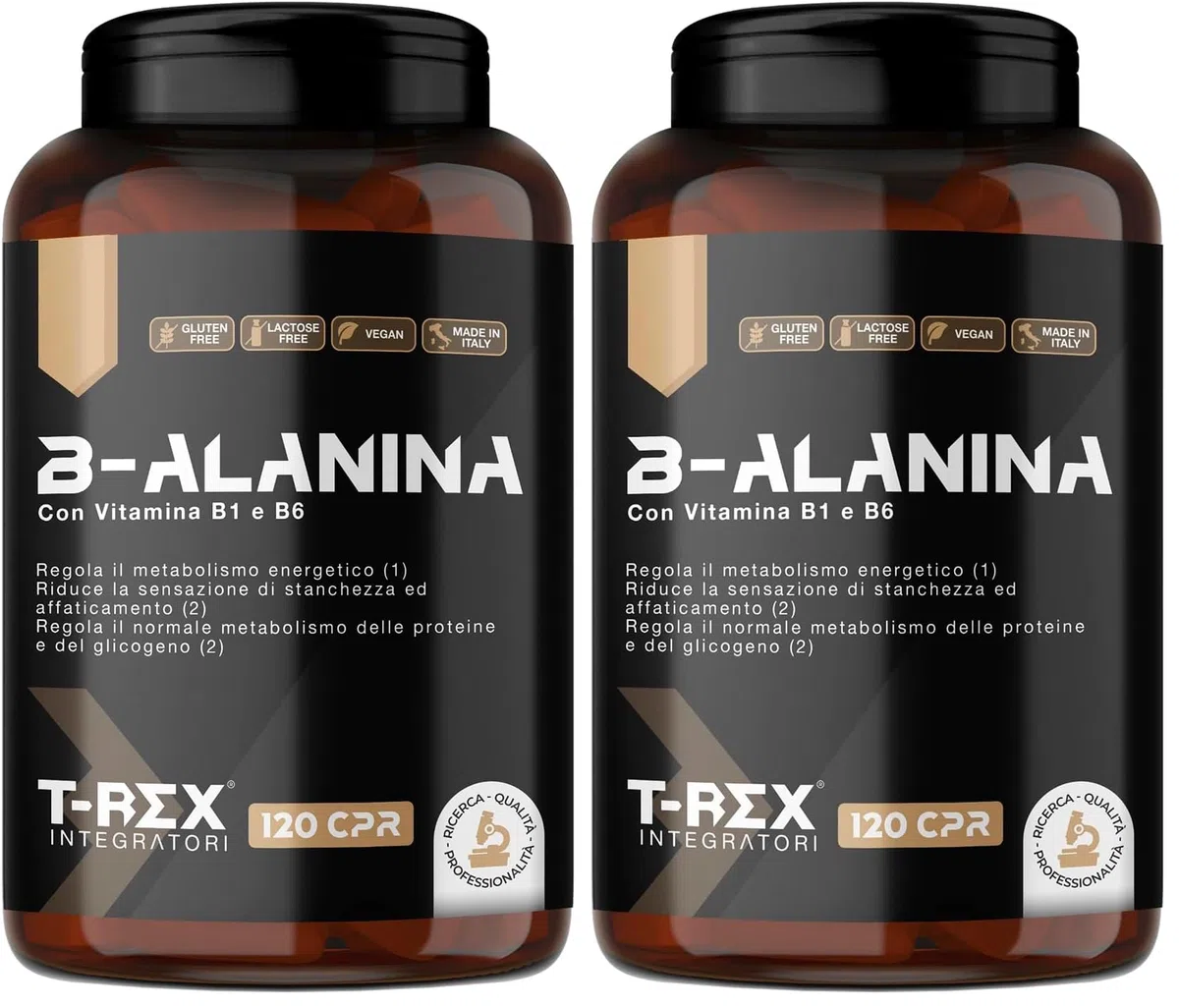 Beta Alanina 120 compresse da 1000mg | Integratore alimentare a base di B-Alanina con Vitamina B1 e B6. Potente post workout per recupero muscolare T-Rex Integratori (Confezione da 2)