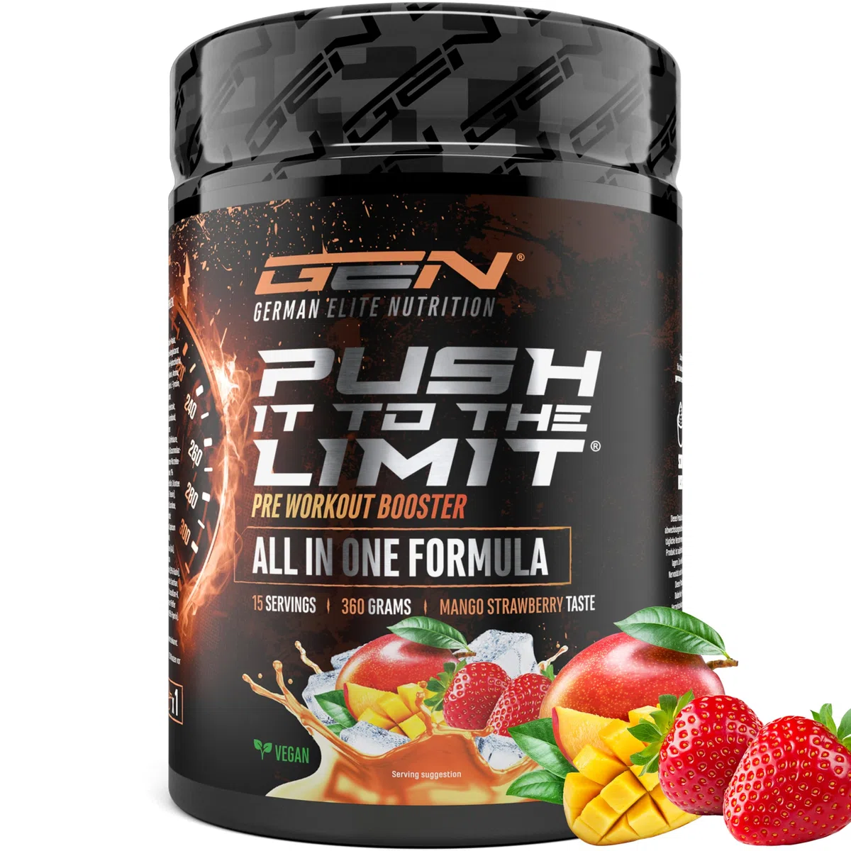 Push it to the Limit - Pre-Allenamento con L-Arginina + Citrullina + L-Tirosina + L-Teanina + L-Carnitina + AAKG + Taurina + Radice di Rosa Rhodiola + Caffeina - Dose elevata - 360 g - Mango Fragola