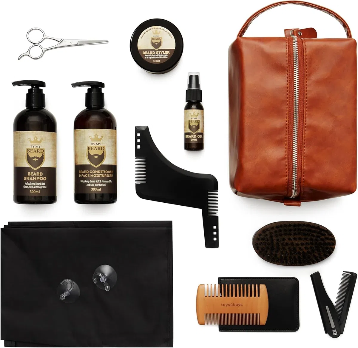 Kit Barba Uomo-Prodotti Barba Uomo Olio Balsamo 300ml Shampoo 300ml -Spazzola e Pettine - Forbici, Sacca Viaggio -Ottima Idea Regalo