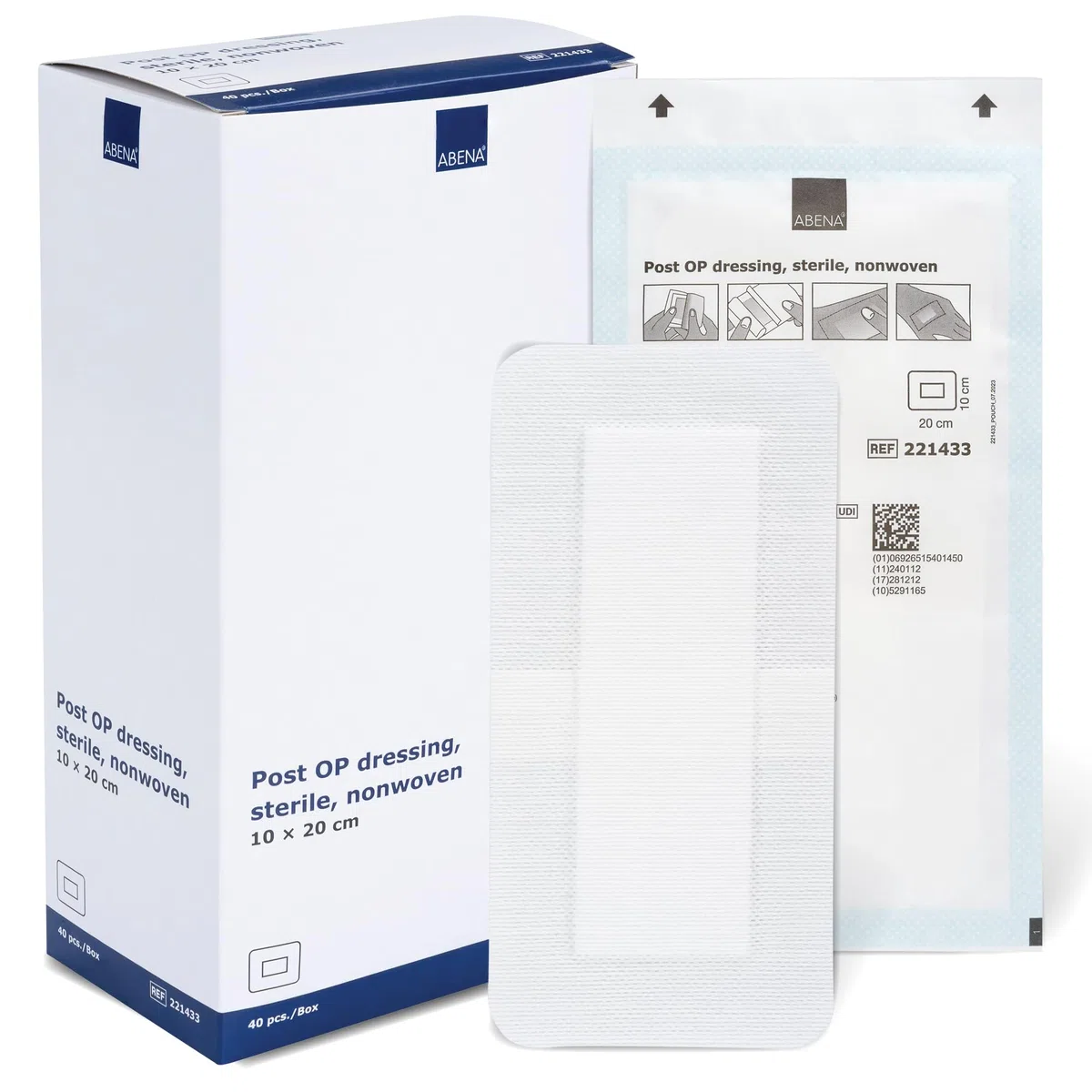 ABENA Medicazione sterile per ferite, 10x20 cm | Confezione da 40 pezzi | Adatte per tagli e ferite | Assorbente | Bianca | Adatto per pelli sensibili