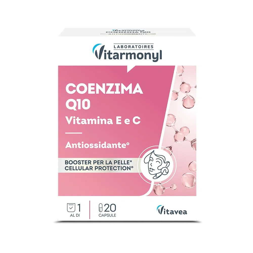 Coenzima Q10 con Vitamina E e C - Integratore Antiossidante per la Pelle e Protezione Cellulare - Benessere della Pelle - 20 Capsule - Vitarmonyl