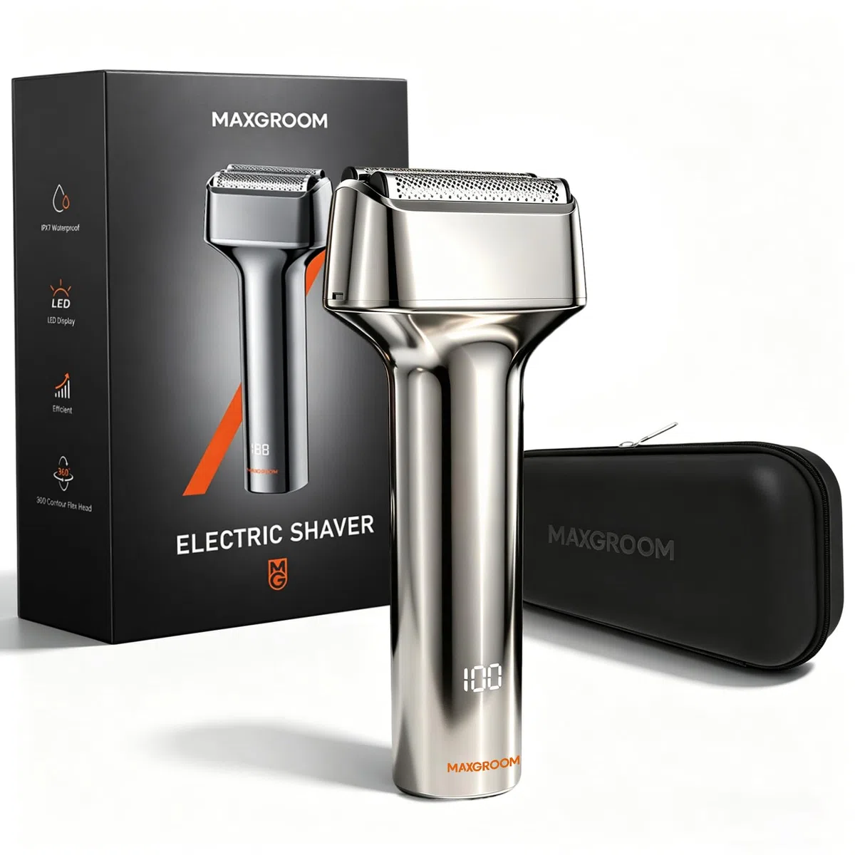 MAXGROOM Rasoio Elettrico Barba, rasoio elettrico a pelle a 3 testine flottanti, Shaver barba IPX7 testina rimovibile, 70 minuti di autonomia, 132 g leggero e portatile, USB-C e LED