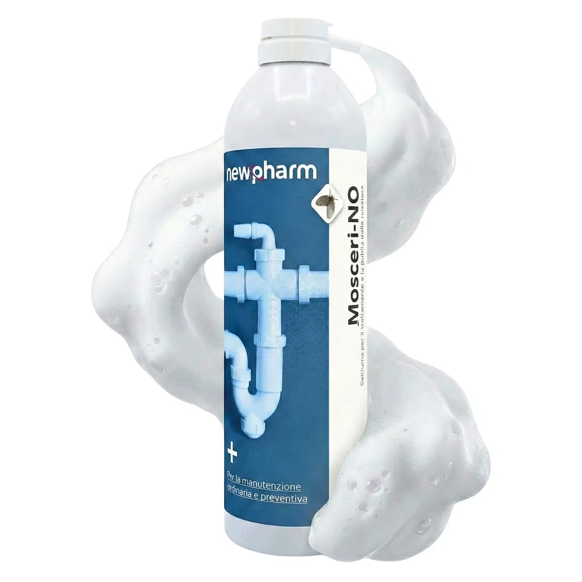 MOSCERI-NO Schiuma Attiva per Tubature – Schiuma Pulisci Tubi Lavandino Anti-Odori e Mosca dei Bagni – Schiuma Pulisci Scarichi Probiotici Biodegradabili – Compatibile Fossa Settica – 500 ml