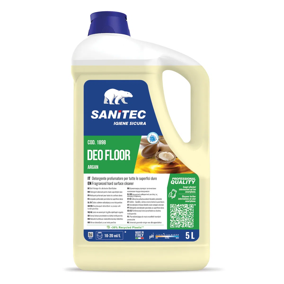 SANITEC igiene sicura Deo Floor Detergente Deodorante per Superfici Dure, 5 kg - Argan