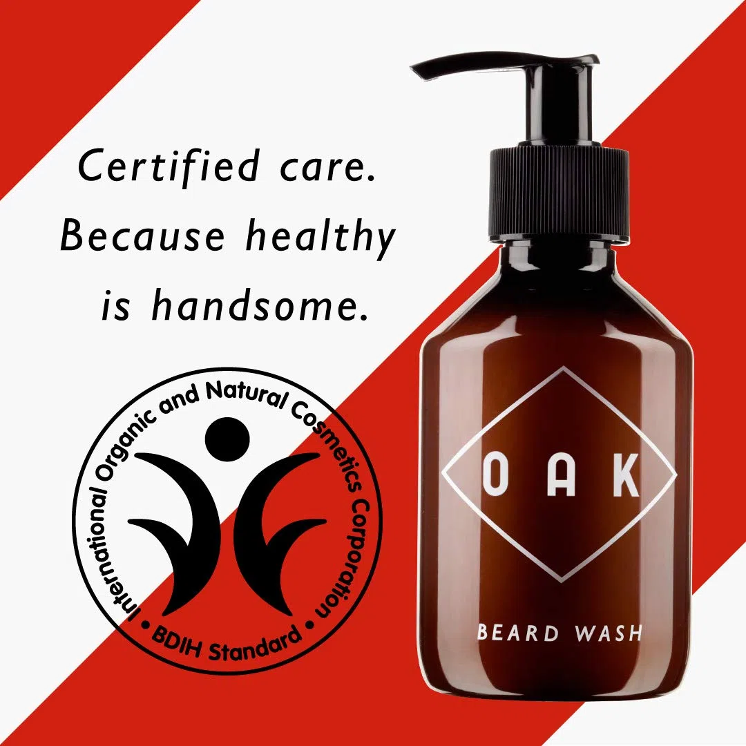 OAK BEARD WASH I Shampoo per barba, sapone per barba (200ml): Deterge delicatamente rinfrescando la pelle. Trattamento maschile naturale per la barba di tre giorni fino alla barba piena. Cosmetico naturale vegano e certificato di Berlino.