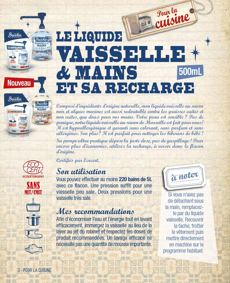 Jacques Briochin - Liquido per stoviglie al sapone nero, fragranza alga marina, 500 ml, lotto di 2