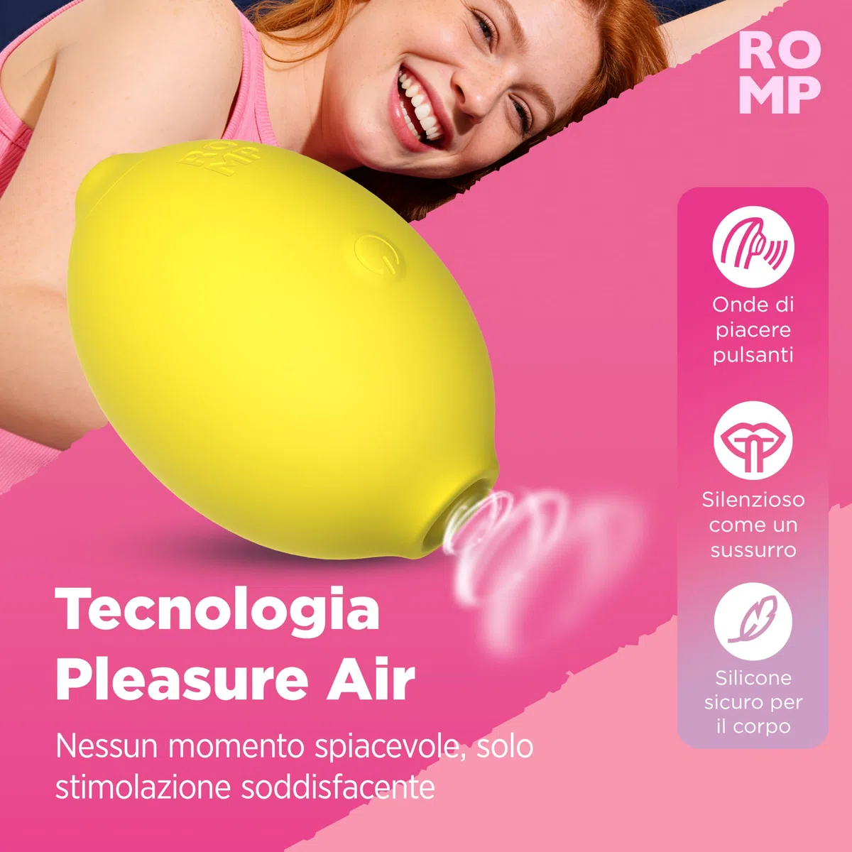 ROMP Lemon Succhia clitoride per donna | Stimolatore clitoride femminile 10 livelli | Ricaricabile | Design Limone| Vibratore clitoride Impermeabile | Sextoys Vibratoreper donna coppie
