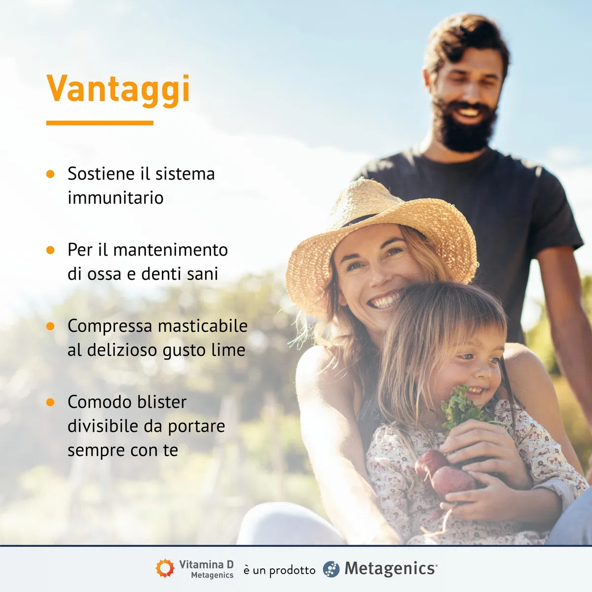 Metagenics Vitamina D 1000 U.I. - Integratore Sistema Immunitario - Per la Salute delle Ossa - 168 Compresse Masticabili