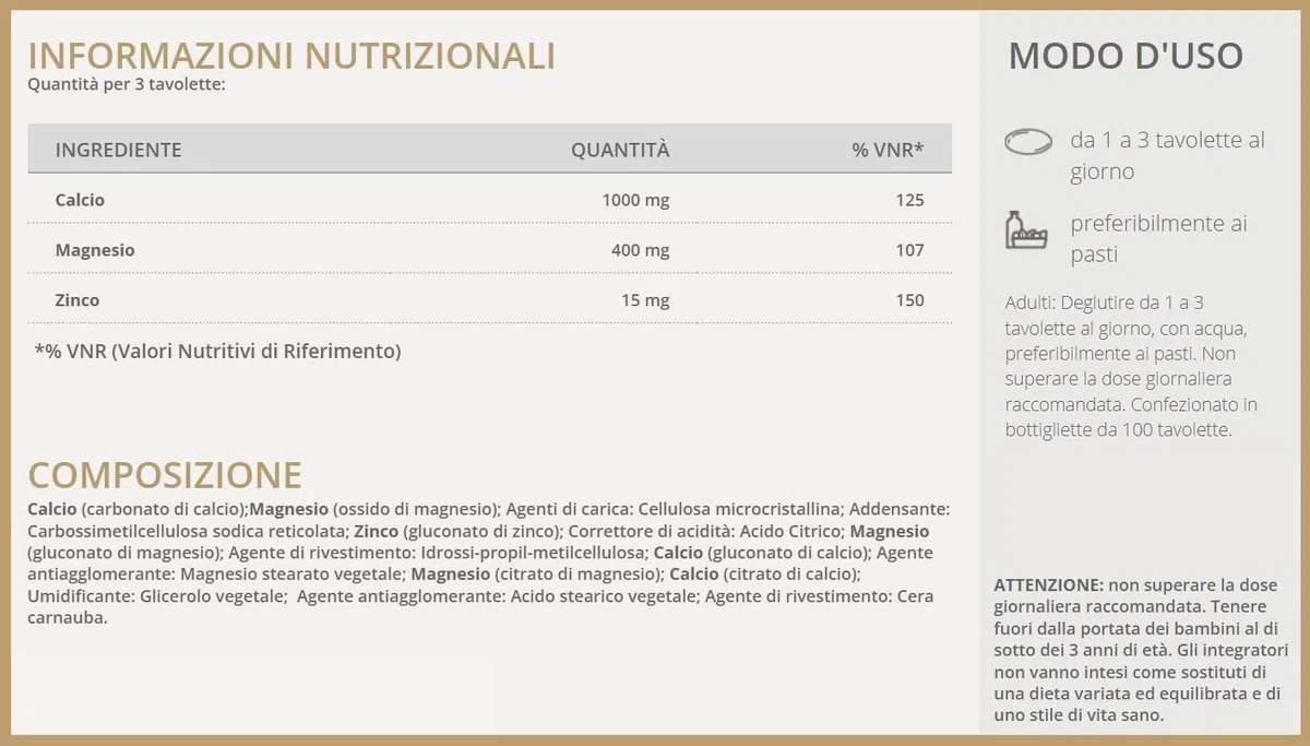 Solgar CAL MAG ZINCO, 100 tavolette – Calcio, Magnesio e Zinco – ossa, denti e funzione muscolare