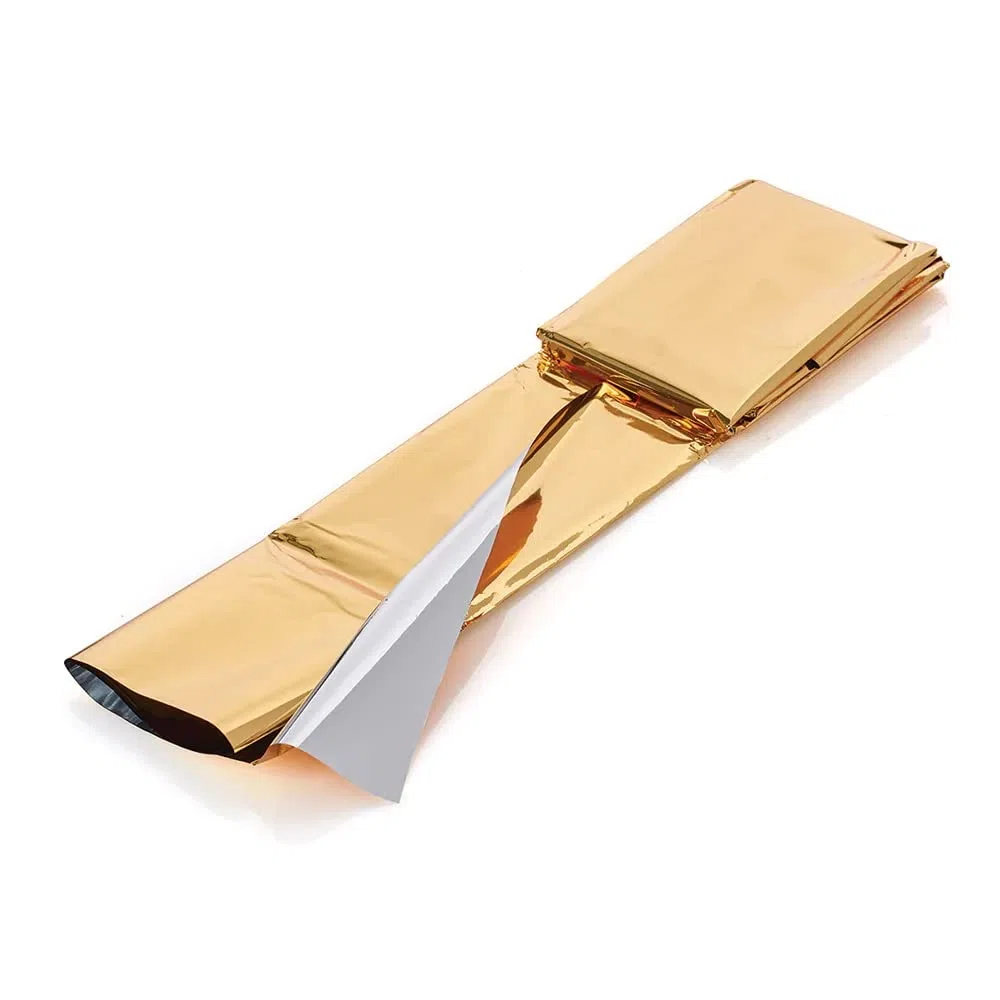Coperta di Emergenza, Certificato CE - Coperta Termica Antivento, Impermeabile e Riutilizzabile, Colore Oro e Argento, Dimensioni 160 x 210 x 12 cm - LAM/160210