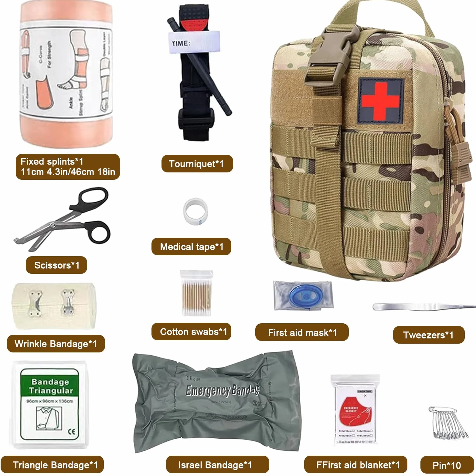Borsa Pronto Soccorso, Kit Primo Soccorso per Esterni, Tattico Molle Marsupio, Trauma First Aid Kit, Kit Traumi, Emergenza Primo Soccorso (giallo mimetico)