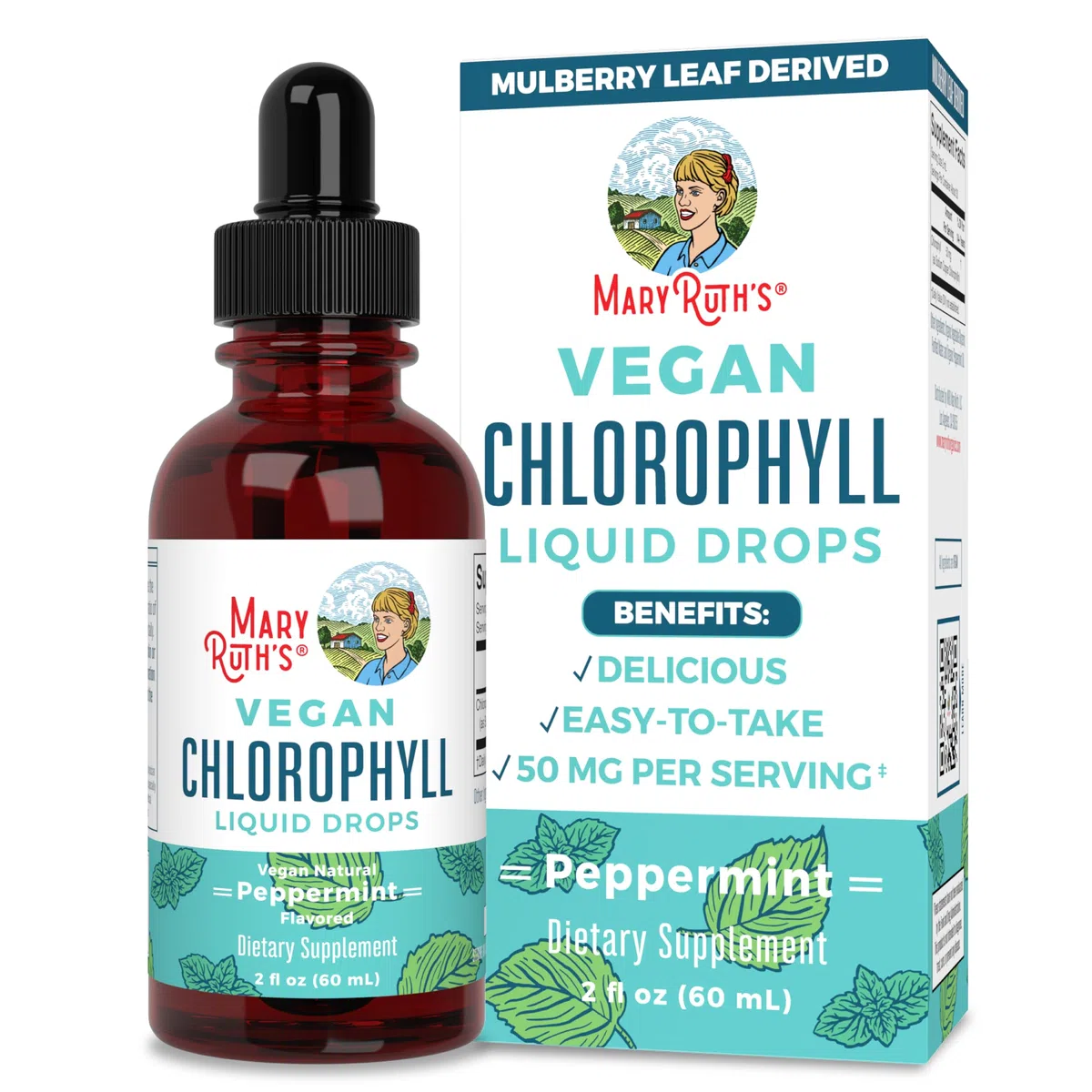 MaryRuth Organics, Chlorophyll Drops, Gocce di Clorofilla, Al Gusto di Menta Piperita, 60 ml, Vegan, Senza Glutine