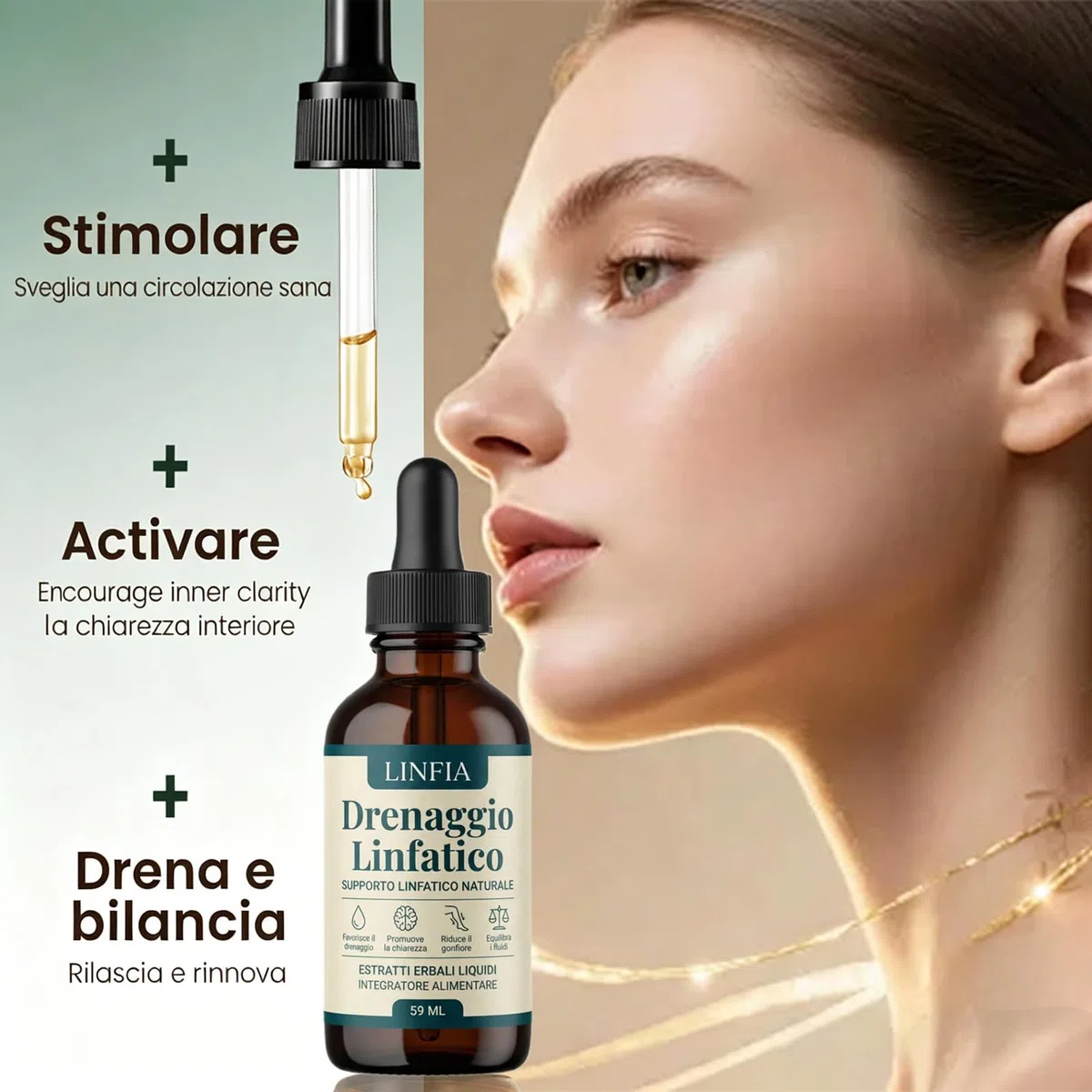 DITU Iinfia Drenaggio Iinfatico Gocce, Formula Erboristica Naturale, Adatte per Donne e Uomini 59ML (1 bottiglia)