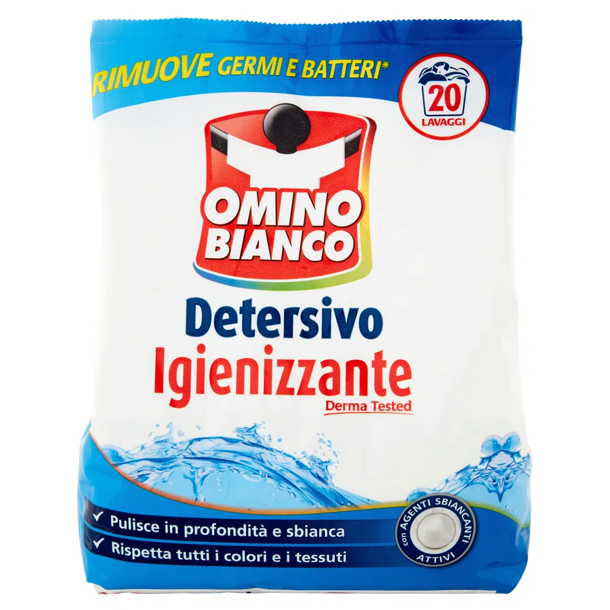 Omino Bianco - Detersivo Lavatrice in Polvere, 160 Lavaggi, Igienizzante con Antibatterico, Rimuove Germi e Batteri, 1100 gr x 8 Pezzi