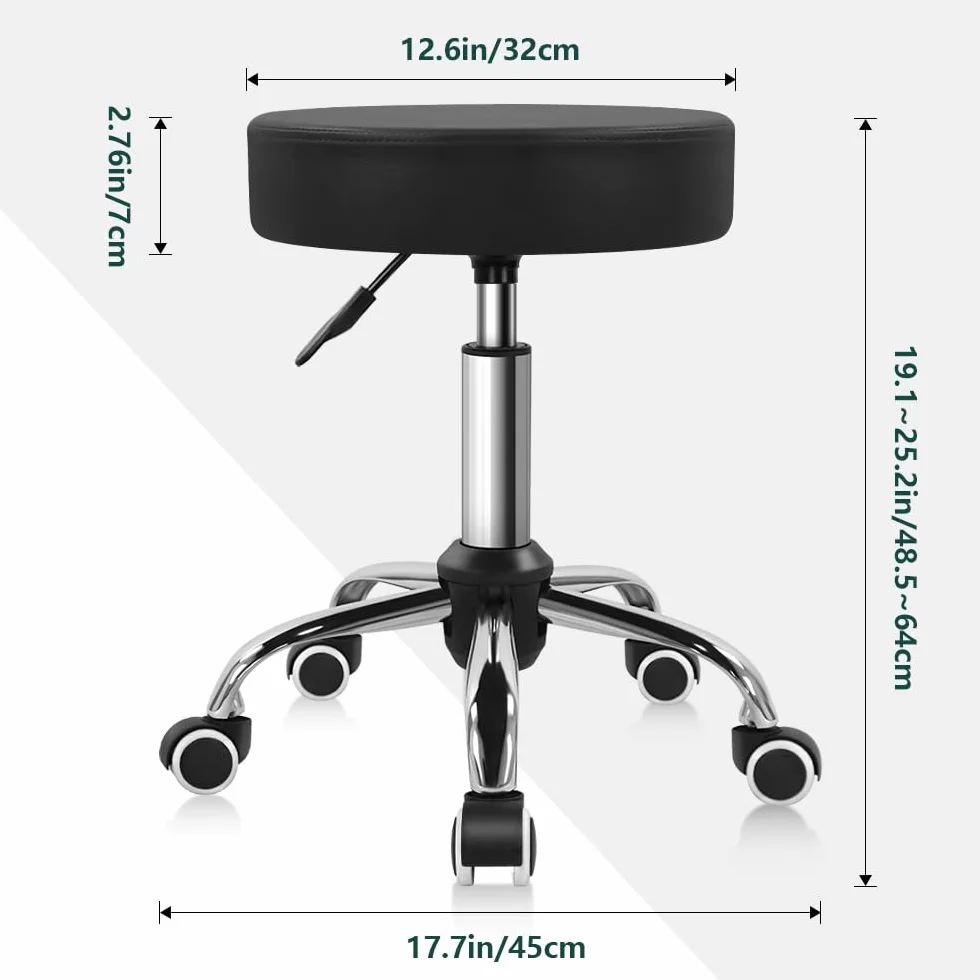 BFTOU Sgabello girevole in pelle PU nero con ruota, perfetto per salone, lavoro, casa, spa, negozio, altezza regolabile e conveniente, sedia piccola (nero)