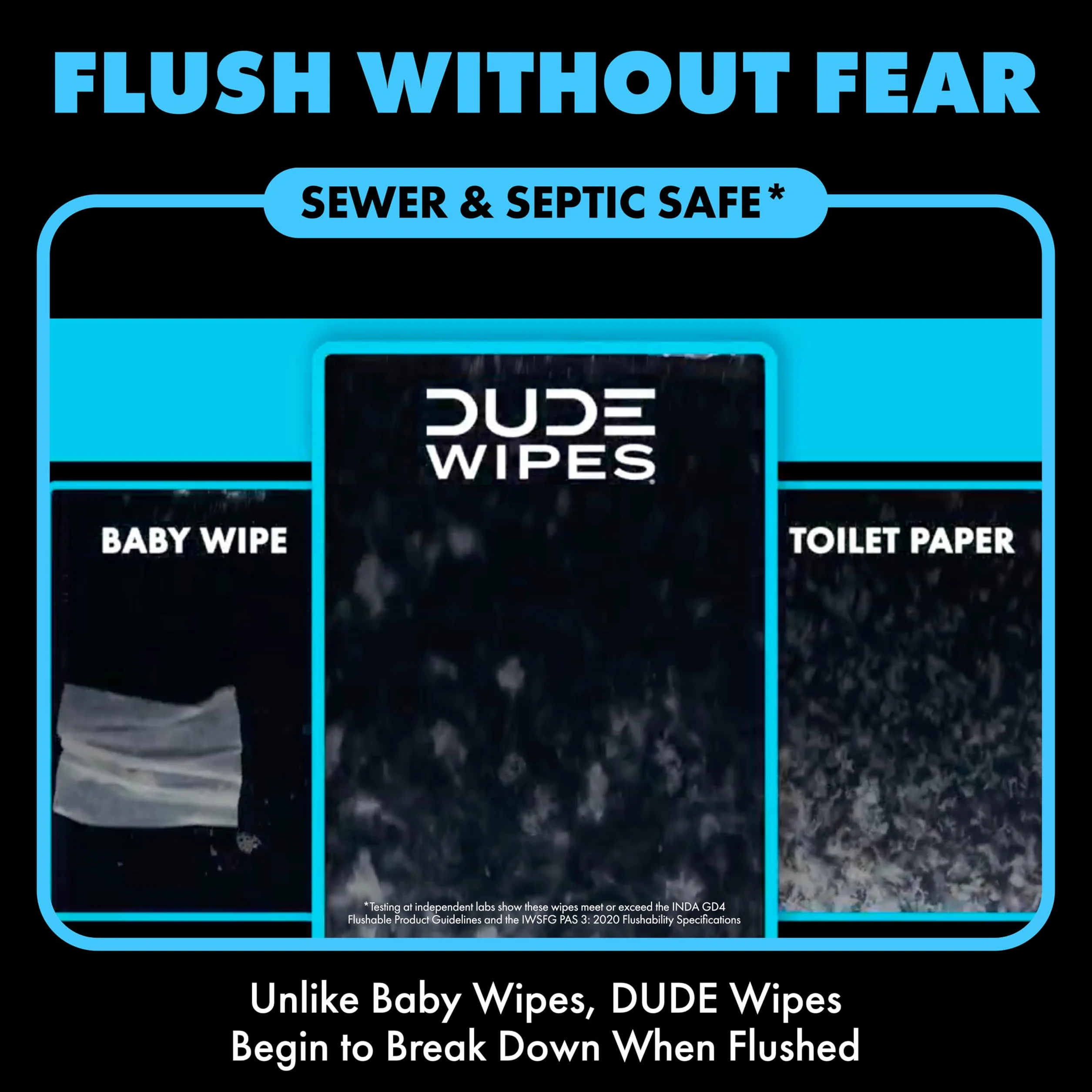 Dude Dispenser Salviette Gettabili Nel WC (3 Confezioni da 48 Pezzi) - Umidificate con Vitamina E e Aloe per Uso Domestico - Sicure per Fosse Settiche e Fognature