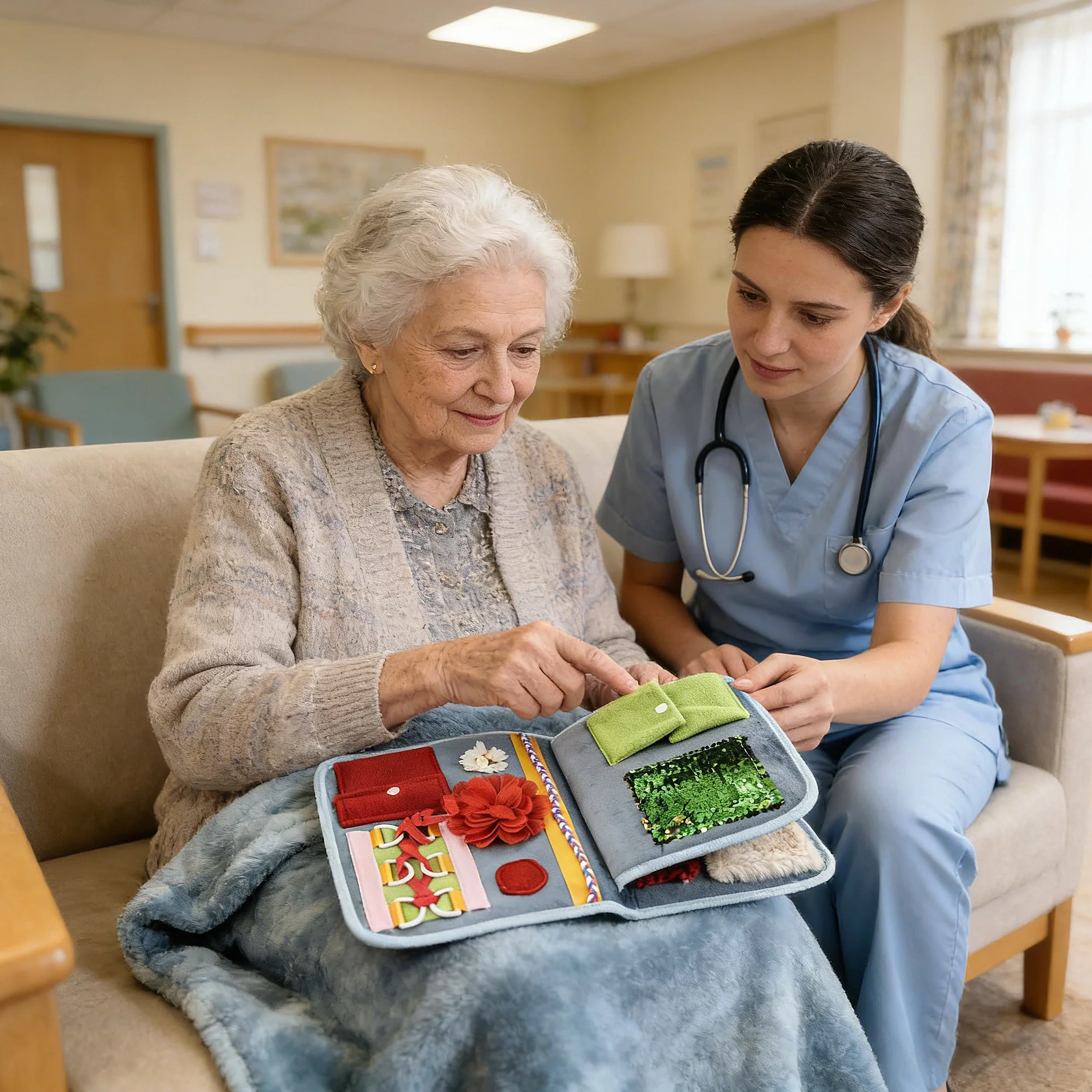 Coperta lenitiva sensoriale, prodotti per anziani affetti da demenza, regali e attività per anziani affetti da Alzheimer o demenza, prodotti per sedativi e attività di conforto per la demenza.