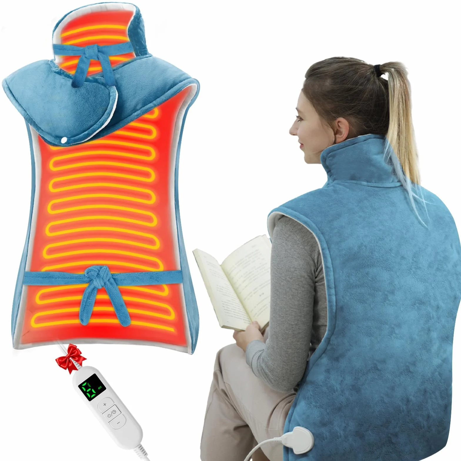 ITSHINY Termoforo Elettrico per Schiena, Termoforo Cervicale e Spalle con 6 Livelli di Riscaldamento, Timer di Spegnimento Automatico, Tensione Muscolare, Lavabile in Lavatrice, 60x108 cm