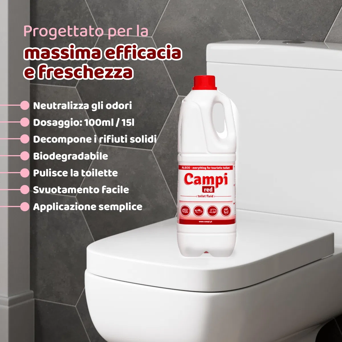 CAMPI Blue 2L + Red 2L + Carta Igienica – Set di Fluidi Chimici e Sanitari per WC da Campeggio – Additivo per WC per Serbatoi di Acque Dolci e di Scarico – Fluido per Roulotte e Barche