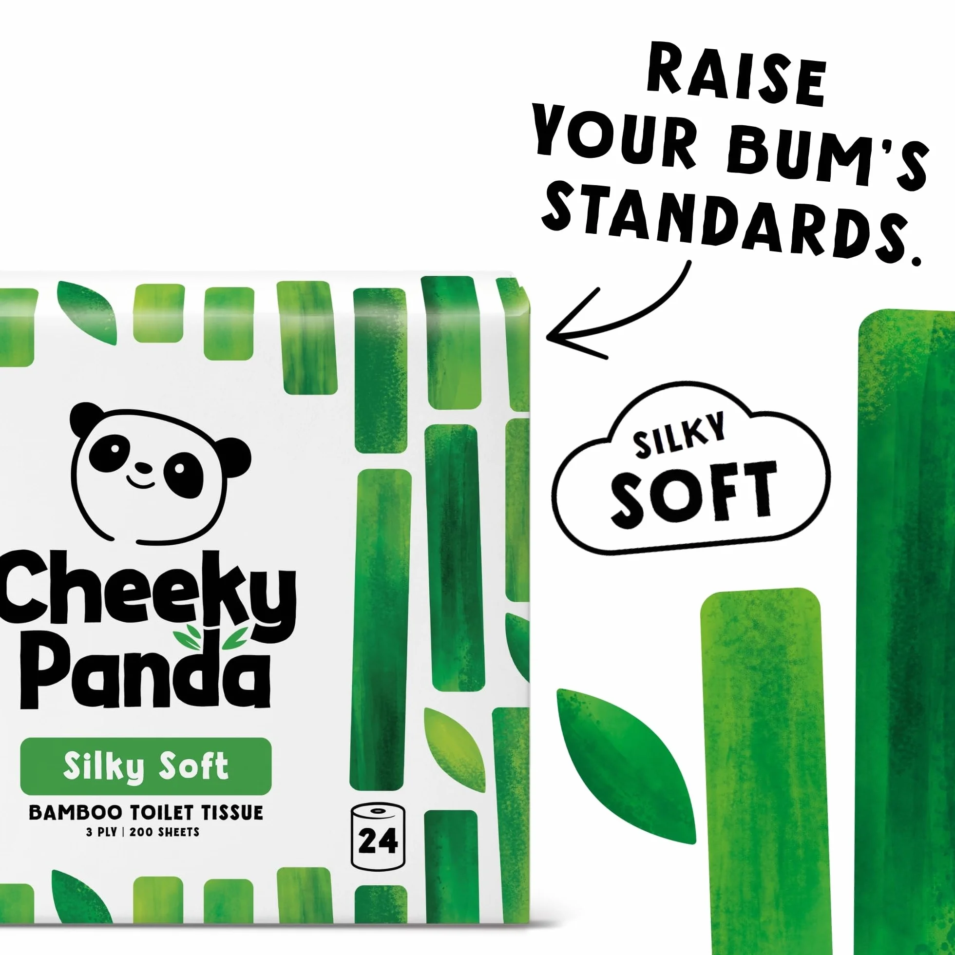 The Cheeky Panda Carta Igienica Bamboo | 24 x Rotoli Carta Igienica 3 Veli | 200 Soffici Fogli | Biodegradabile ed Ecológico | Senza plastica