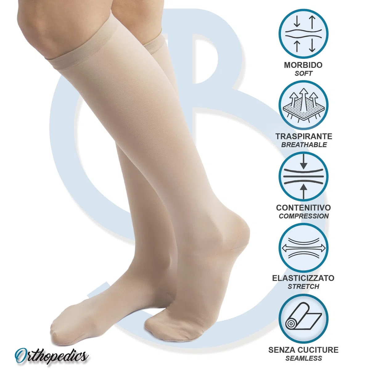 Beman 422C - Gambaletti Medicali K3 Classe 3, Compressione Graduata 34-46 mmHg, Punta Chiusa Unisex, Tallone Rinforzato e Cuciture Piatte, Elastici Resistenti