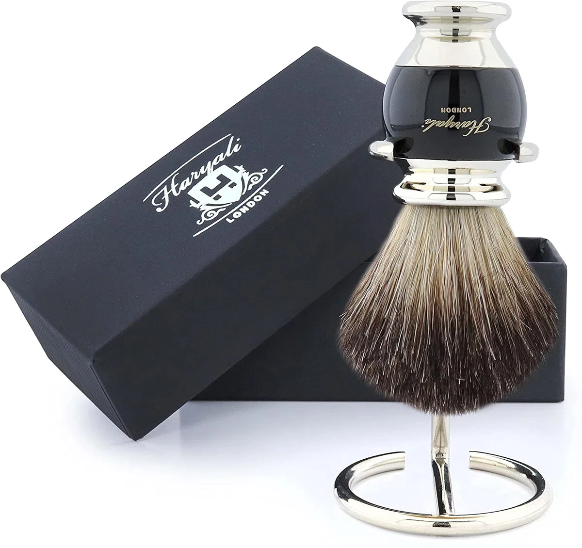 Rasatura da uomo in puro tasso nero pennello da barba e porta pennello