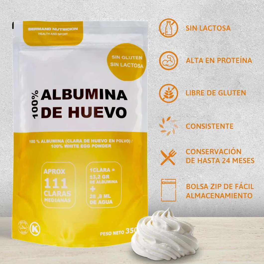 Albume d'uovo ecologico in polvere (350g) | Bianco d'uovo ecologico in polvere | Albumina d'uovo | Senza additivi | Prodotti senza lattosio | Presentazione in sacchetto Zip