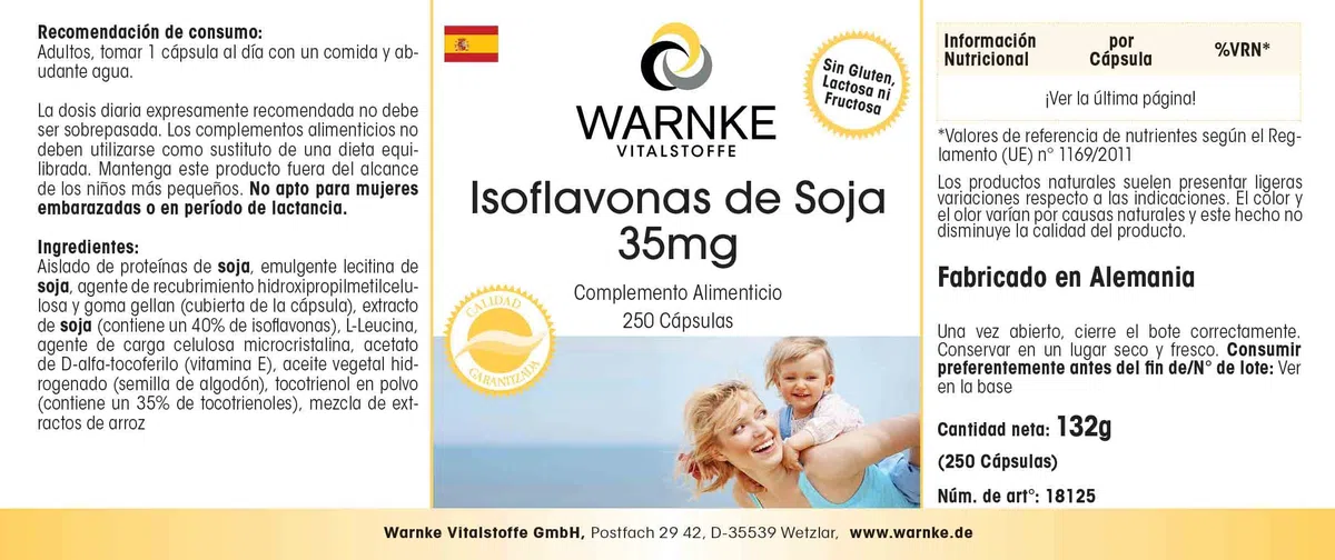Isoflavoni di soia 35mg - Per la menopausa - 250 Capsule - Con vitamina E | Warnke Vitalstoffe - Qualità da farmacia tedesca