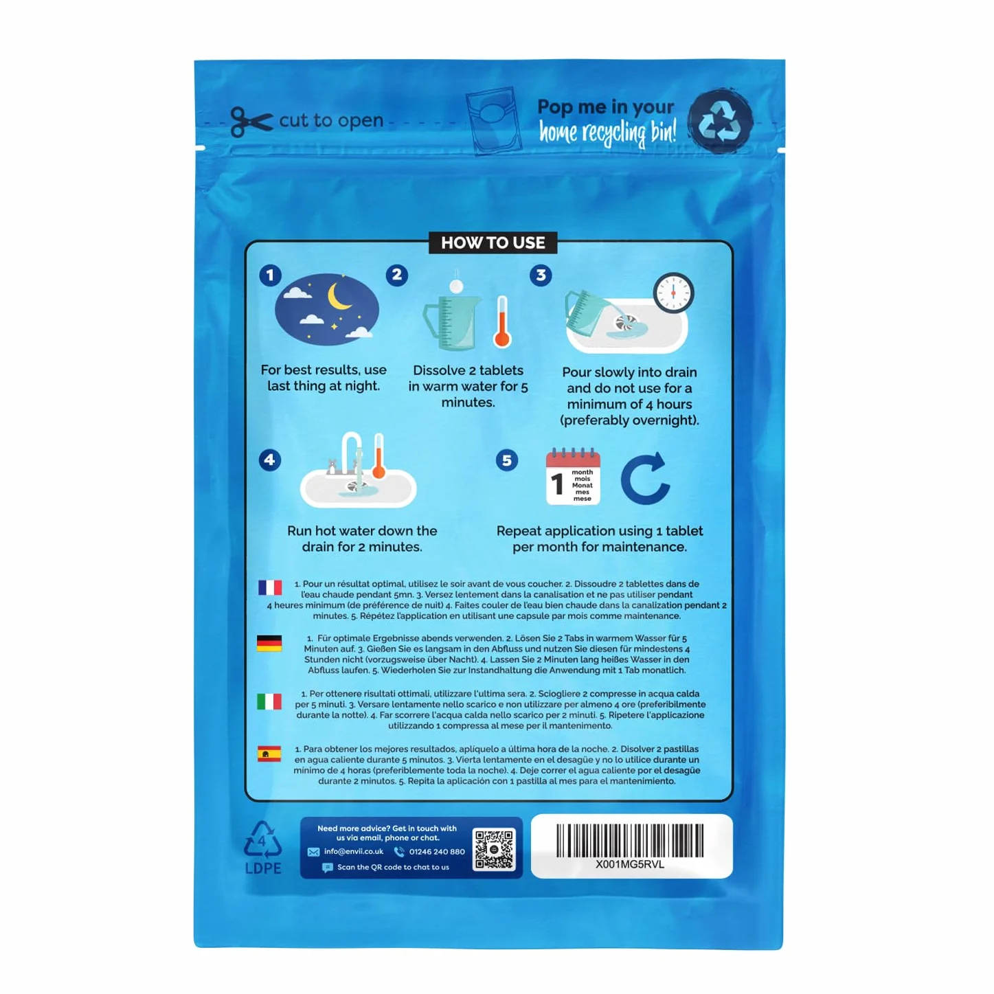 Drain Klear – Detergente enzimatico naturale per tubi, forte sblocco e eliminazione degli odori, sicuro per fosse settiche, 12 compresse
