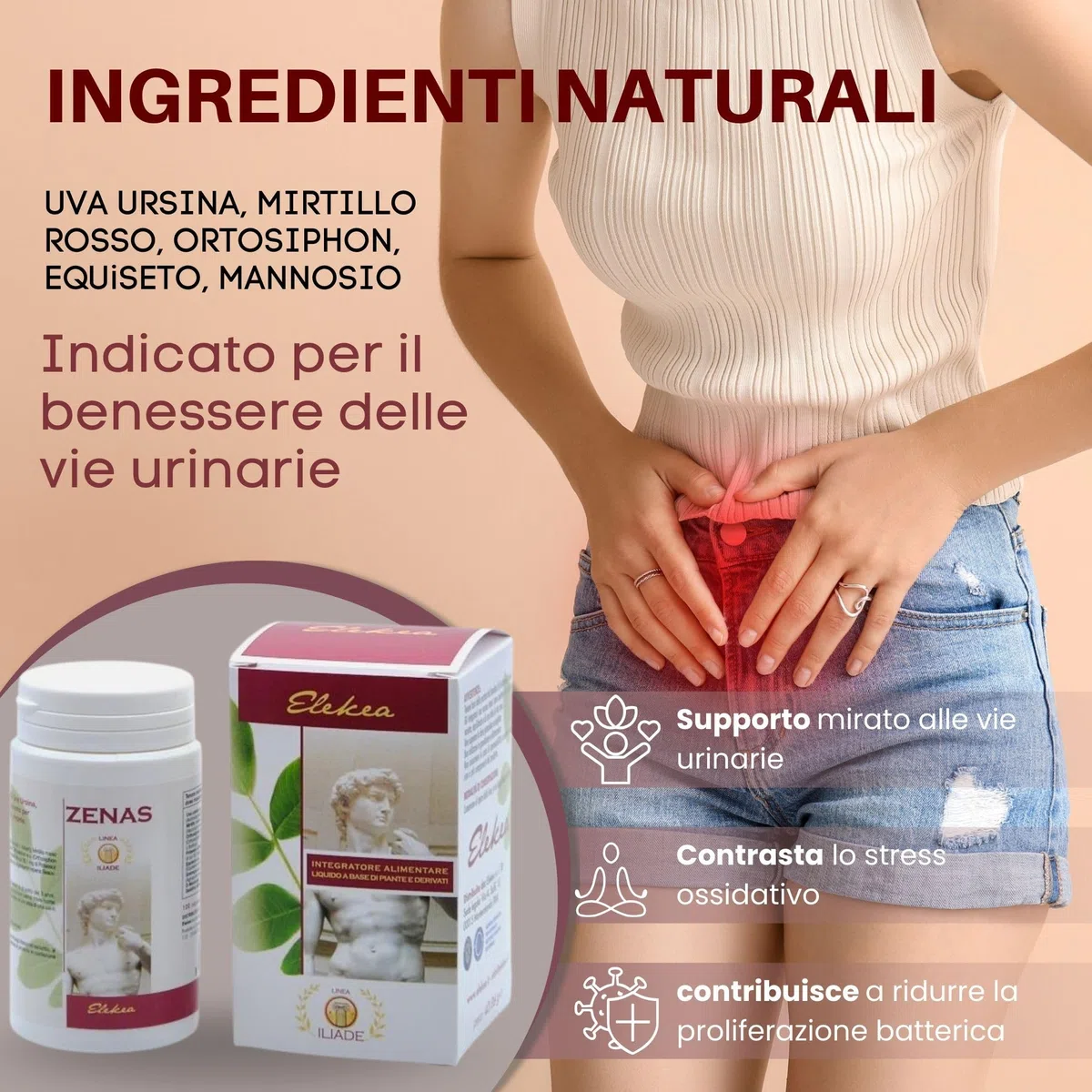 Integratore Cistite Donna con d Mannosio Uva Ursina Mirtillo Rosso e Ortosiphon, azione Naturale Antibatterica e Depurativa - 100 Capsule Vegetali