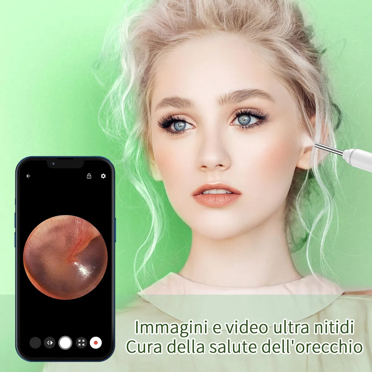 Pulizia Orecchie Otoscopio, 1920P HD Pulisci Orecchie con 6 LED, 3.5mm Pulitore Orecchie, Pulisci Orecchie per iPhone, iPad e Smartphone Android, Bianco