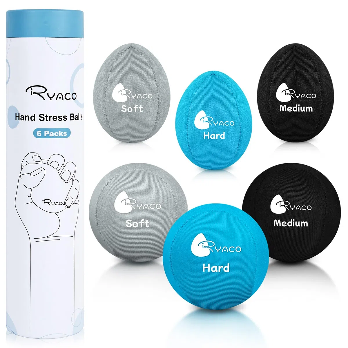 Ryaco Pallina Antistress Mano Terapia Palline Palla per Riabilitazione Fisioterapia Esercizi Terapeutiche Spremere Palle Dito Grip Uovo Gel, Confezione da 6