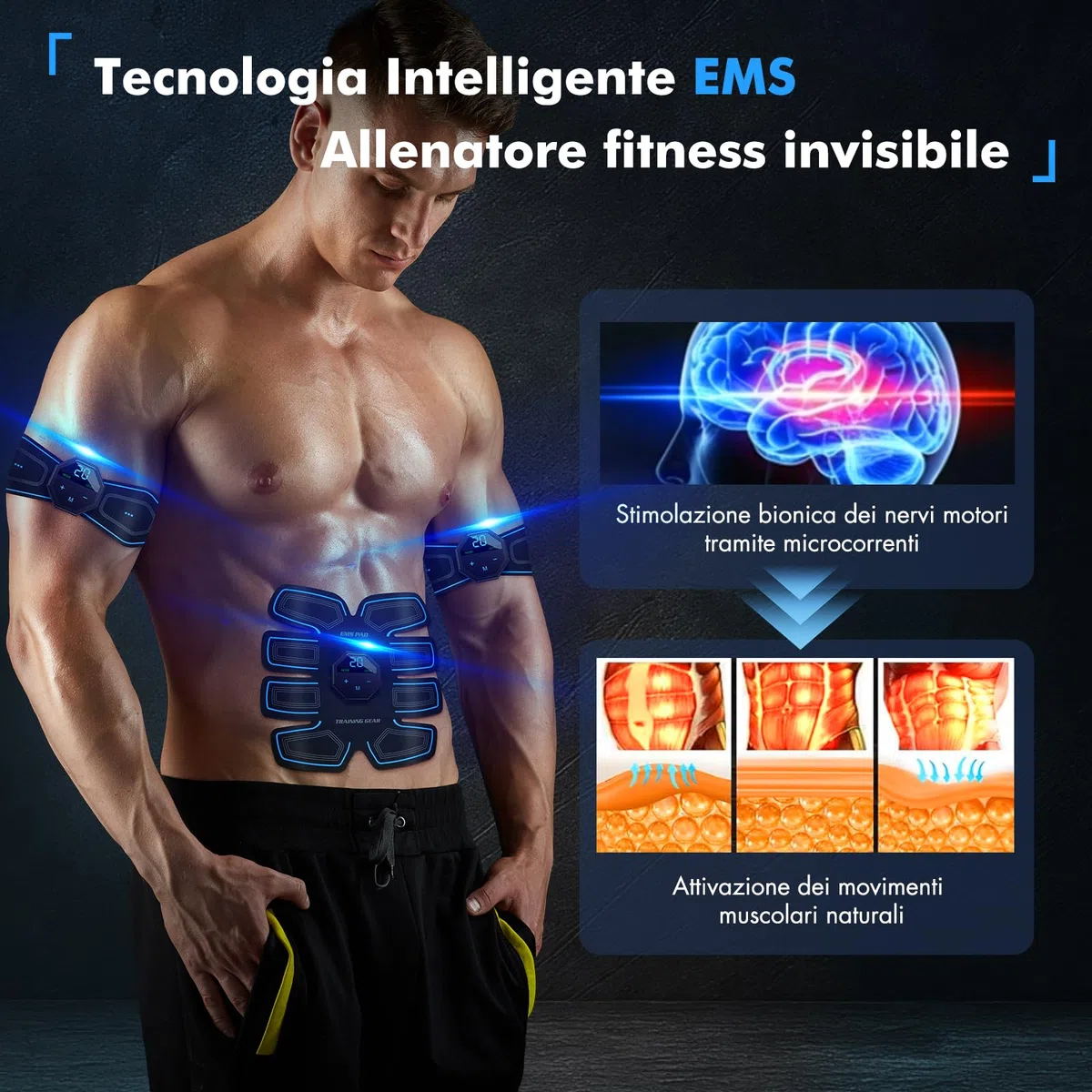Elettrostimolatore Muscolare, Cintura Addominali Stimolatore, 10 modalità e 20 intensità, Elettrostimolatore Glutei/Addome/Braccia/Gambe per Donne Uomini