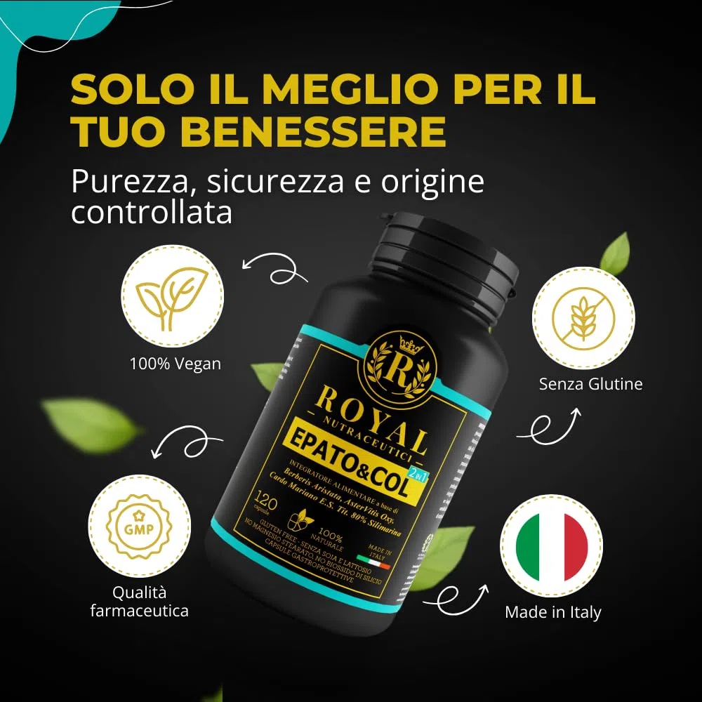 Berberina, Cardo Mariano e Silimarina – Integratore Detox Fegato e Depurativo Fegato Epatico – Supporto Naturale per Metabolismo e Benessere – 120 Capsule Vegan – ROYAL NUTRACEUTICI