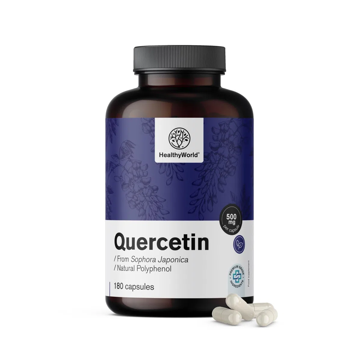 HealthyWorld Quercetina 1000 mg – 180 Capsule Vegetali – Dall'estratto dei fiori di sophora del Giappone – Alto Contenuto di 1000 mg per Capsula – Senza OGM e allergeni – Scorta per 3 mesi