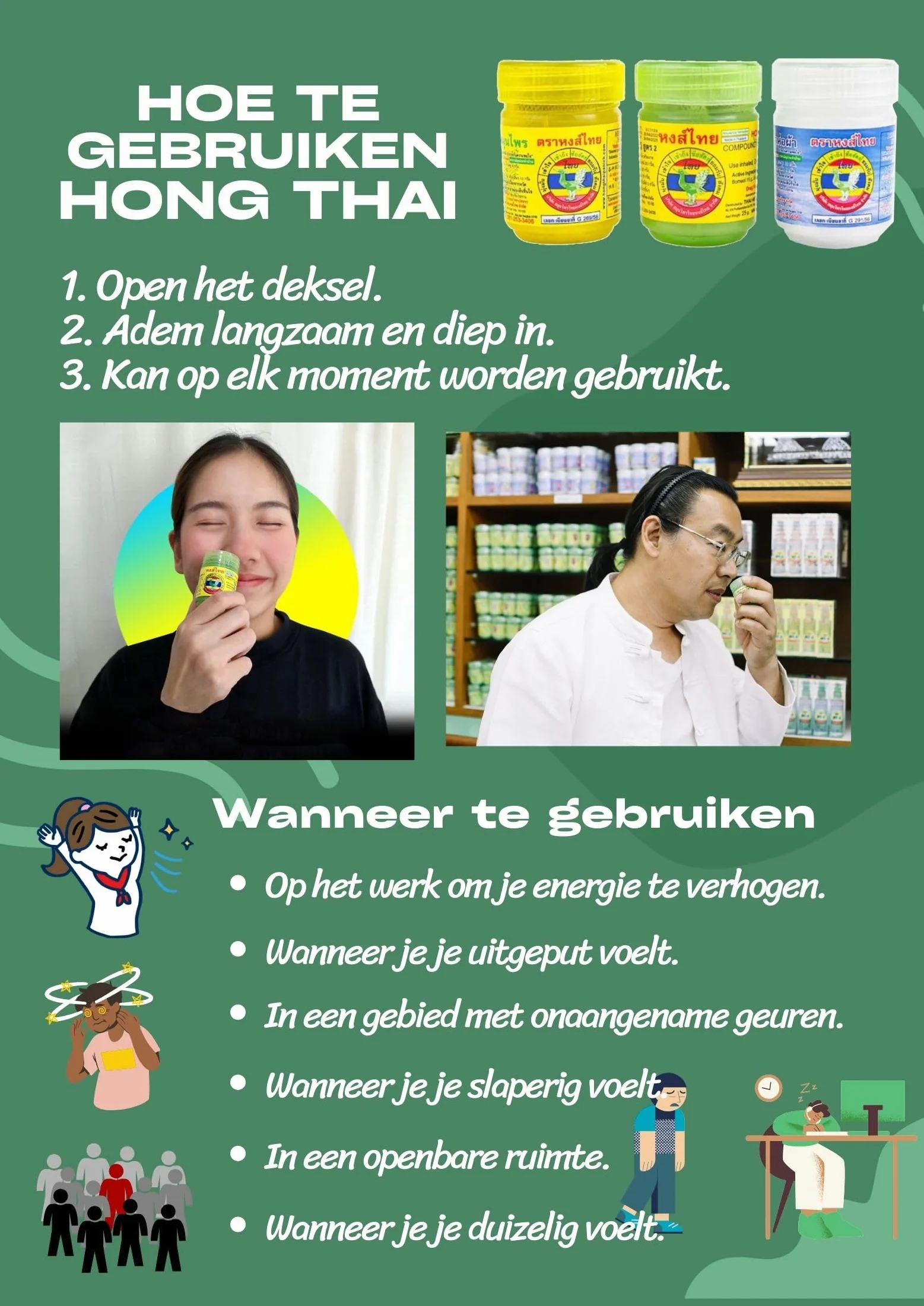 Hong Thai Inalatori, Hongthai Brand Inalanti, Bottiglia verde - 12 x 40 g (Confezione da 12 Pezzi)