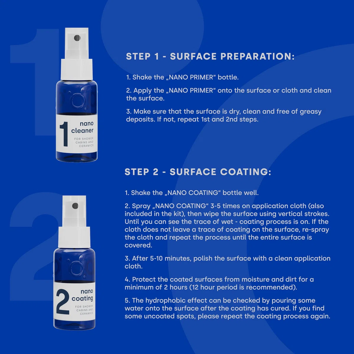 Kit Nano Glass Coating 2 in 1 - Vetro doccia e protezione in ceramica. Spray per porte doccia - Protezione contro residui di sapone e macchie di acqua dura