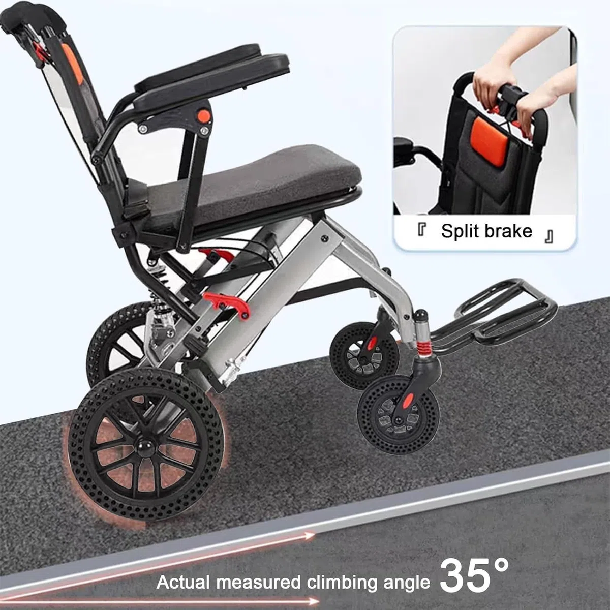 Sedia a rotelle Pieghevole Ultra Leggera, Sedia a rotelle per Trasporto Multiuso per Adulti, Sedia a rotelle per Viaggi Portatile per Anziani, Peso 10.5KG,Black